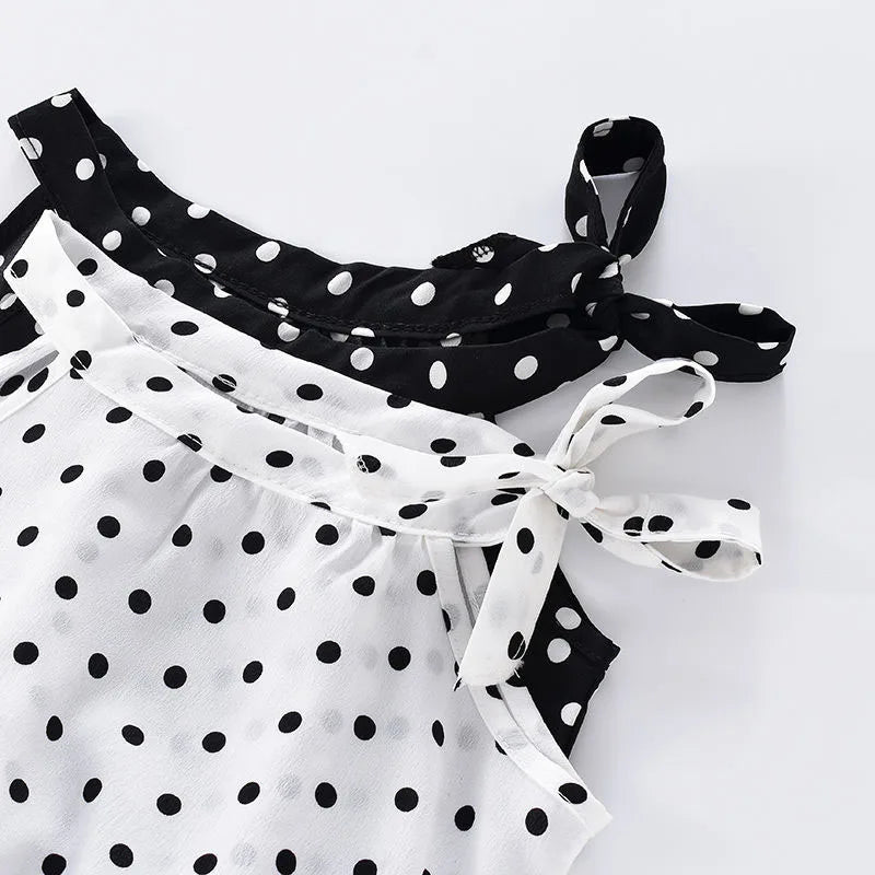 Front view of the baby girl polka dot outfit